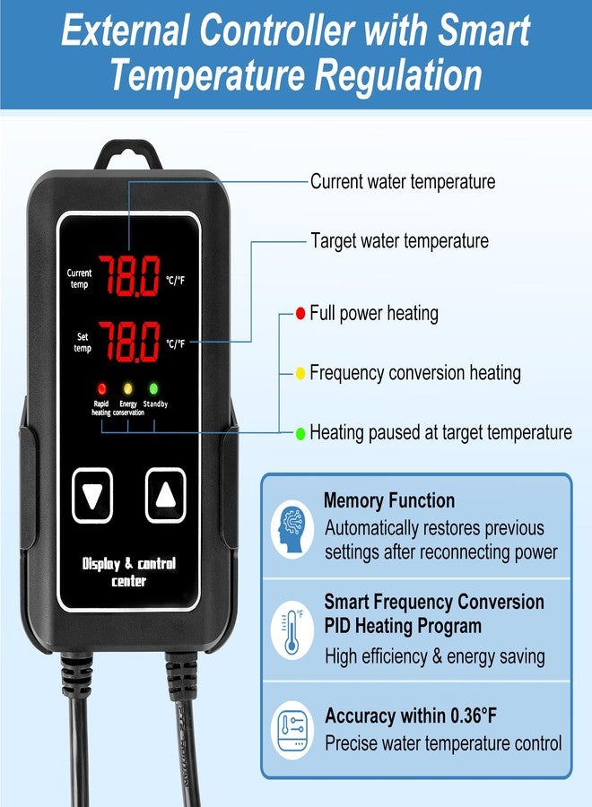 سخان حوض السمك: سخان حوض سمك بقوة 300 واط، تحكم خارجي في درجة الحرارة، نظام ذكي لإيقاف تشغيل الماء تلقائيًا، سخان غاطس لأحواض السمك من 20 إلى 75 جالونًا، مناسب للمياه العذبة والمالحة - Image 3